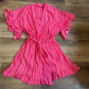 Betsey Johnson Fuchsia and White Striped Robe Y2K